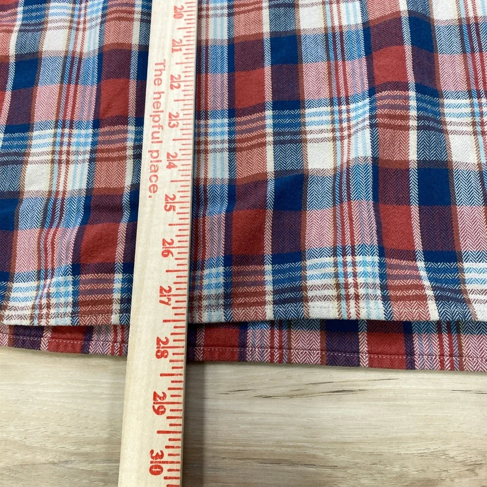 J. Crew Popover Shirt Mens XL Heritage Plaid Cotton Twill Red White Blue Regular